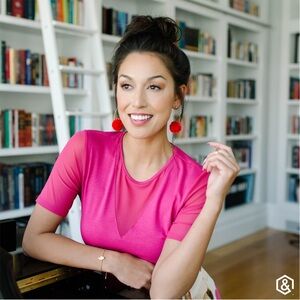 Sheer V-Neck Tee Raspberry